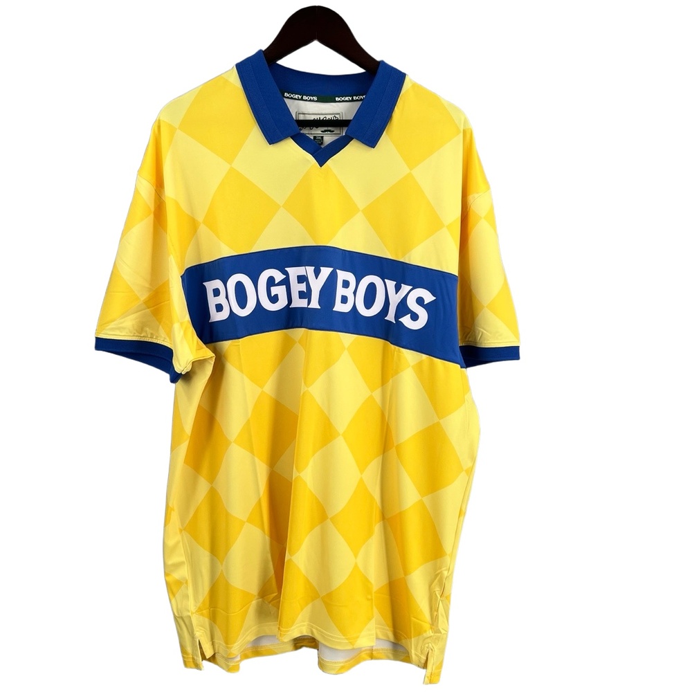 Bogey Boys Polo Shirt Golf Yellow Argyle Chest‎ Logo Moisture Wicking 3XL New